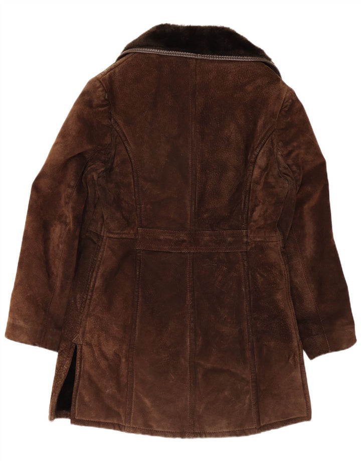 Vintage Mens Sherpa Double Breasted Coat UK 10 Small Brown