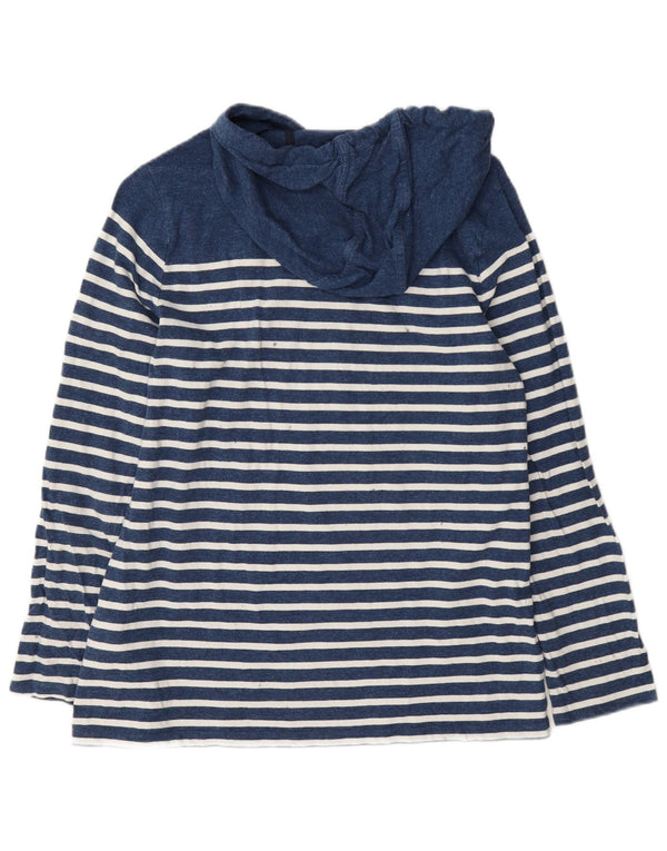 Nautica Womens Hooded Top Long Sleeve UK 14 Medium Navy Blue Striped