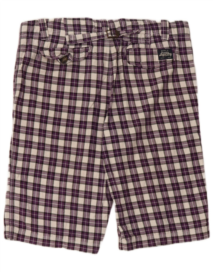 SUPERDRY Mens Chino Shorts Large W36 Purple Check Cotton