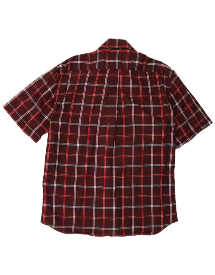 NAVIGARE Mens Short Sleeve Shirt XL Burgundy Check Cotton