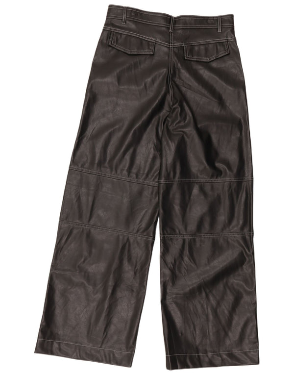 Zara Womens Wide Leg Faux Leather Trousers Medium W30 L31 Black