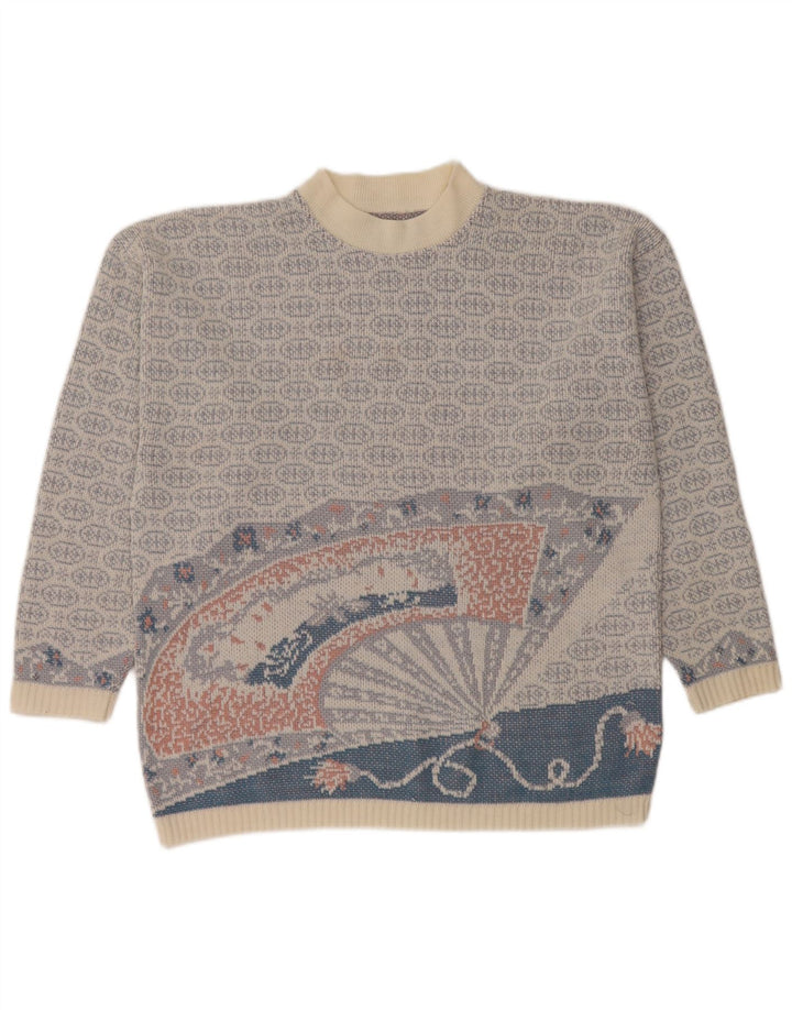 Vintage Mens Crew Neck Jumper Sweater Medium Blue Fair Isle