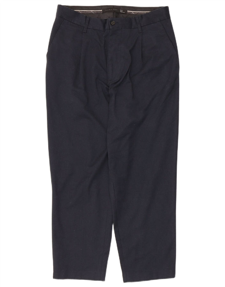 Zara Mens Cropped Trousers EU 38 Small W30 L25 Navy Blue Polyester