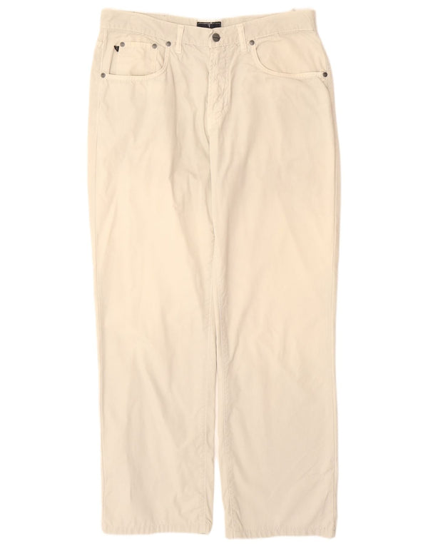 TRUSSARDI Mens Straight Casual Trousers W35 L30 White Cotton
