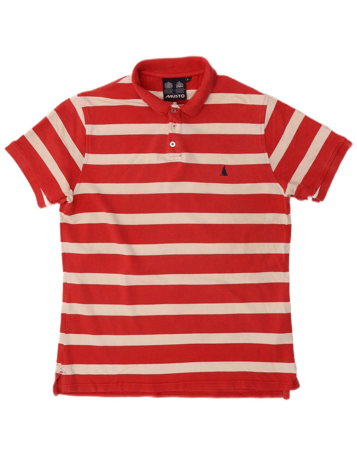 MUSTO Mens Polo Shirt Medium Red Striped Cotton