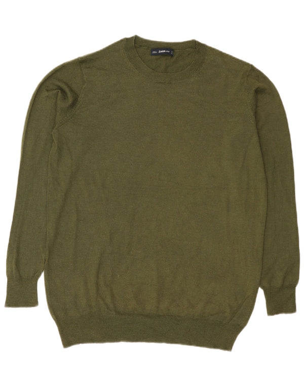 Zara Womens Crew Neck Jumper Sweater UK 14 Medium Khaki Polyester