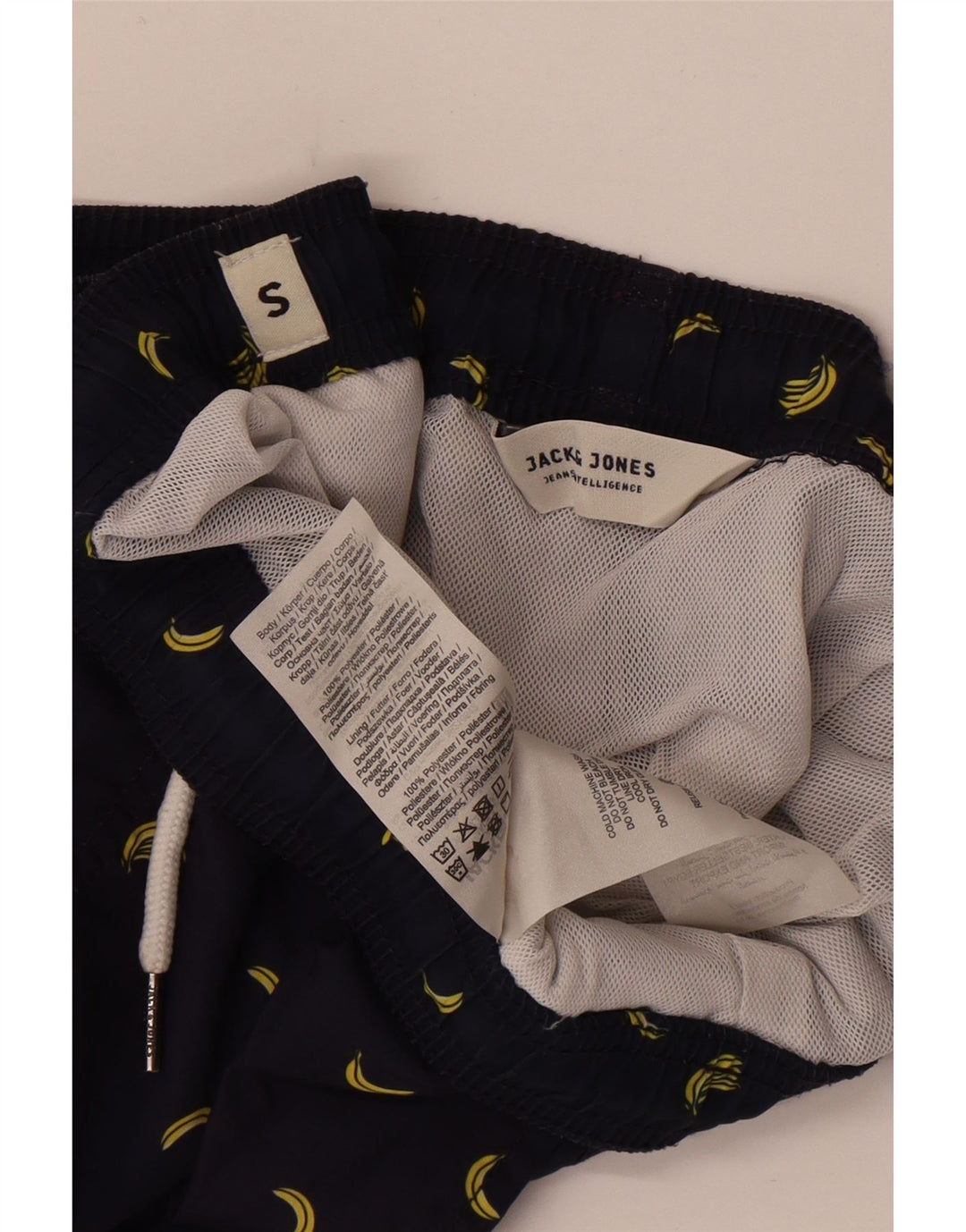 Jack & Jones Mens Graphic Swimming Shorts Small  Navy Blue Polyester