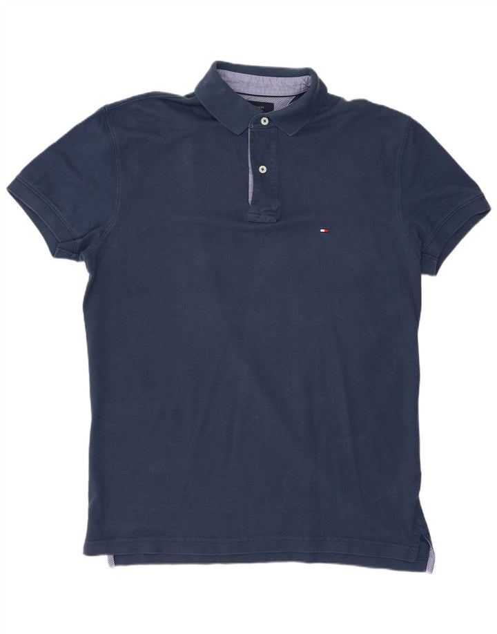 TOMMY HILFIGER Mens Polo Shirt Medium Navy Blue Cotton