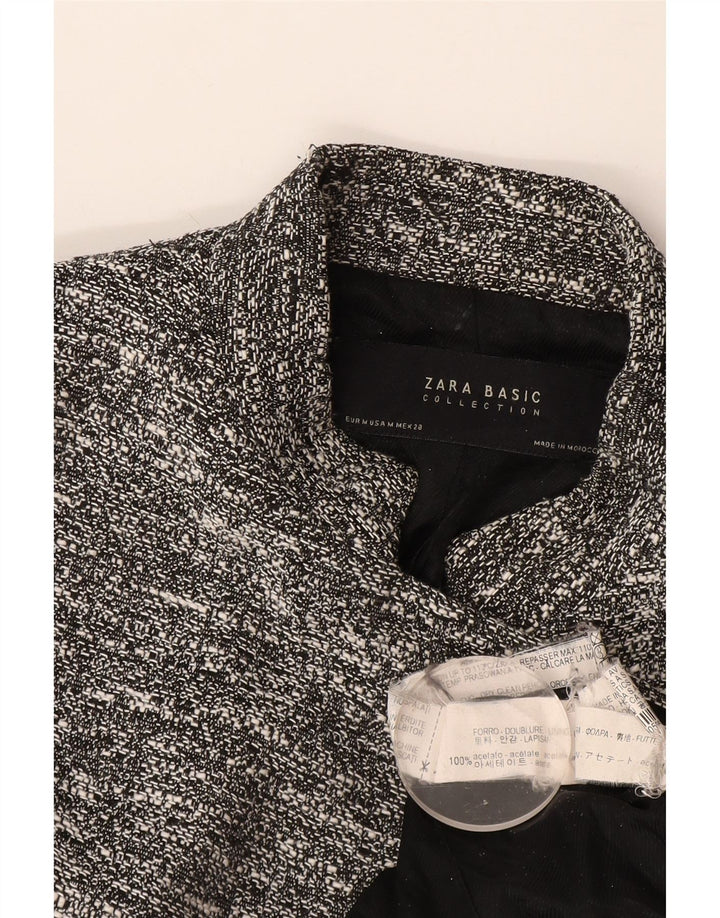 Zara Womens Longline Blazer Jacket UK 12 Medium Grey Flecked Acetate