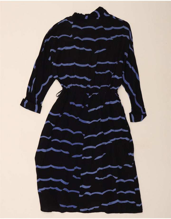 VINTAGE Womens 3/4 Sleeve Maxi Dress IT 42 Medium Black Striped Viscose