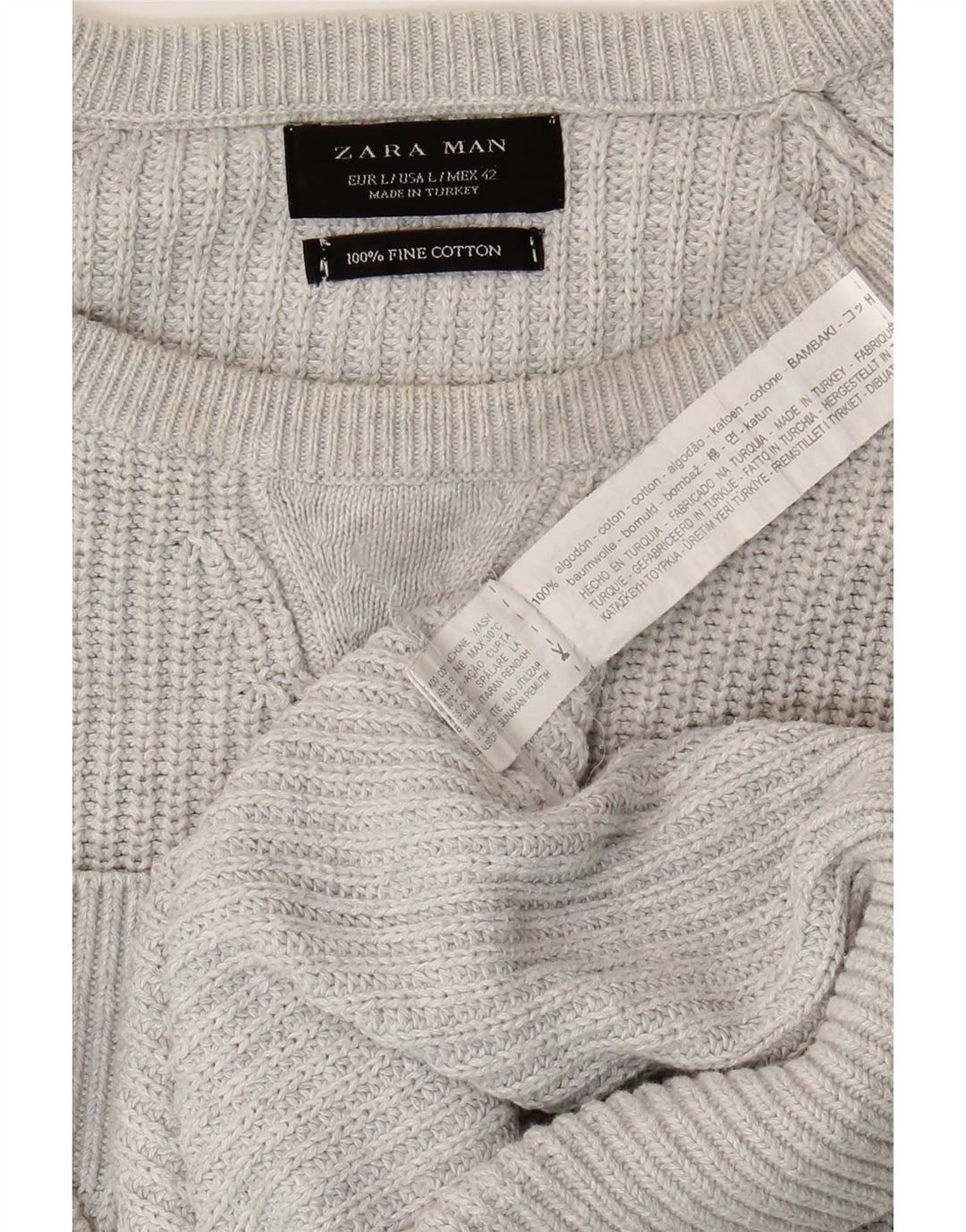 ZARA Mens Crew Neck Jumper Sweater Large Grey Cotton