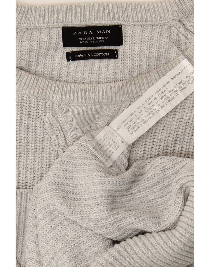 ZARA Mens Crew Neck Jumper Sweater Large Grey Cotton