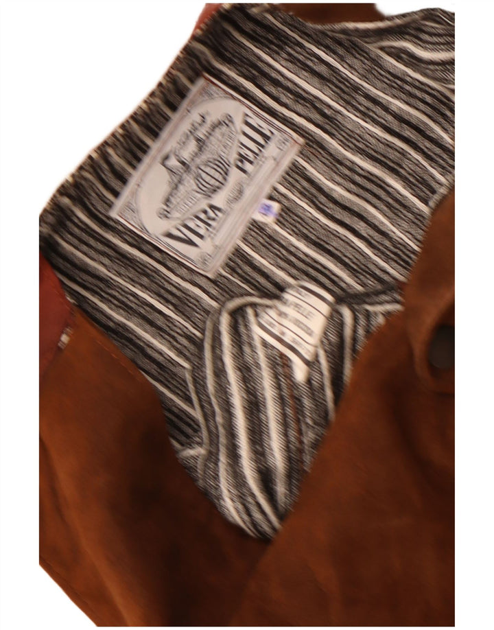 Vintage Mens Suede Waistcoat IT 42 XS Brown Leather