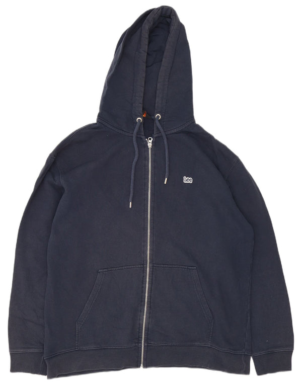 Lee Mens Zip Hoodie Sweater Large Navy Blue Cotton