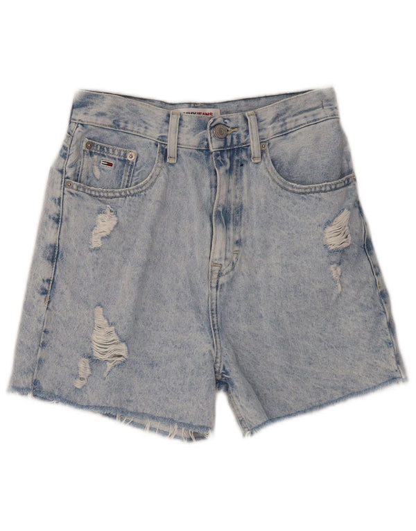 TOMMY HILFIGER Womens Mom Distressed High Waist Denim Shorts W24 XS Blue