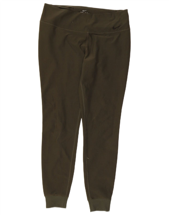 Nike Womens Dri Fit Leggings UK 14 Large Khaki Polyester