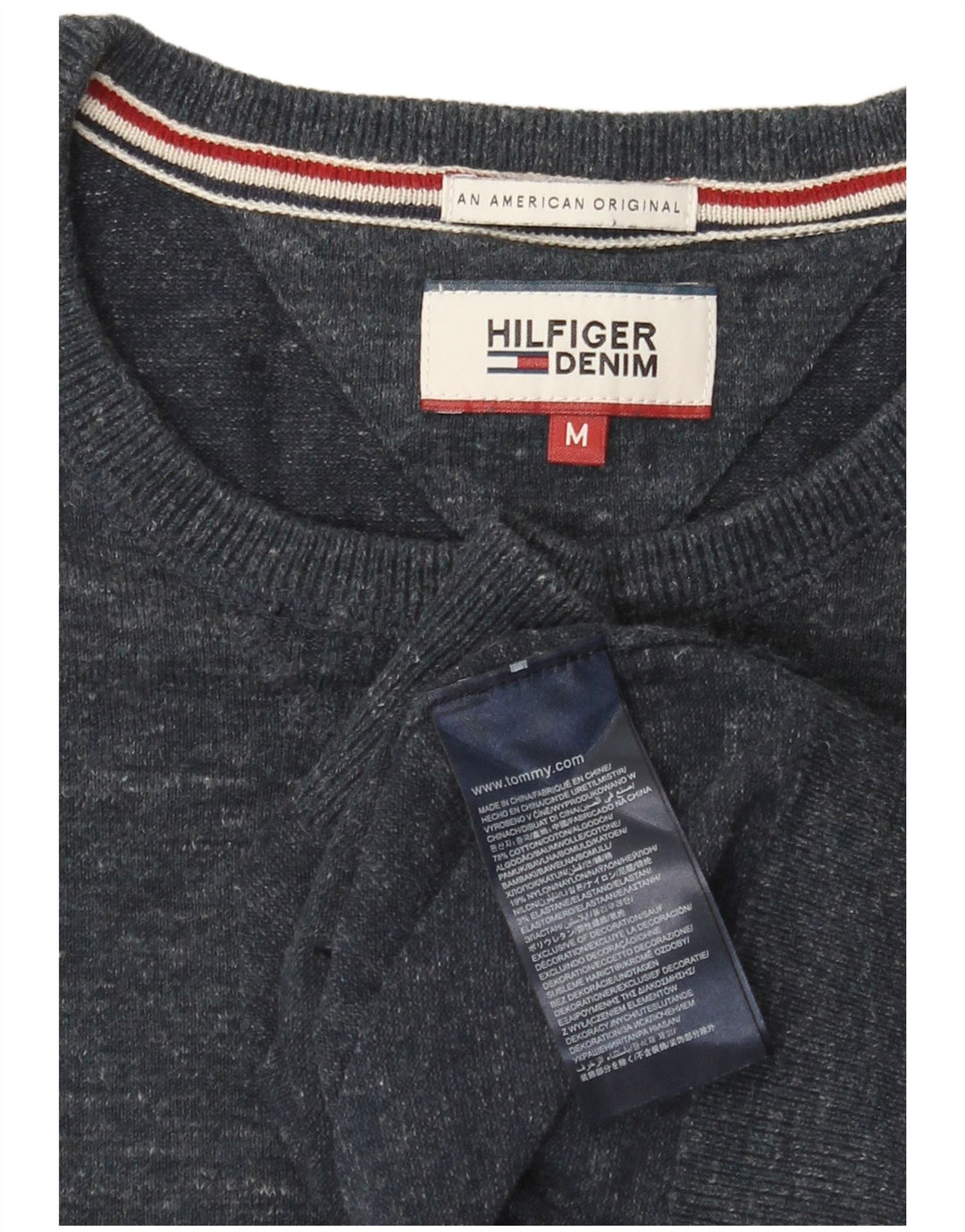 Tommy Hilfiger Mens Crew Neck Jumper Sweater Medium Navy Blue Flecked