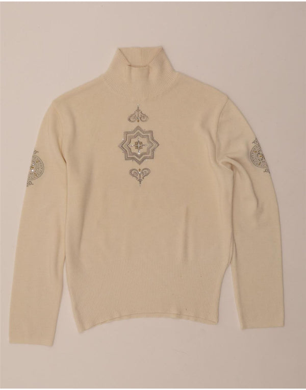 BOGNER Womens Turtle Neck Jumper Sweater UK 16 Large Beige Paisley Wool