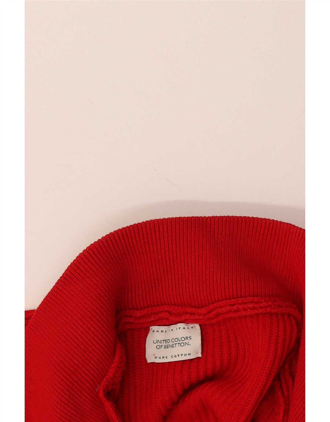 Benetton Mens Zip Neck Jumper Sweater Large Red Cotton