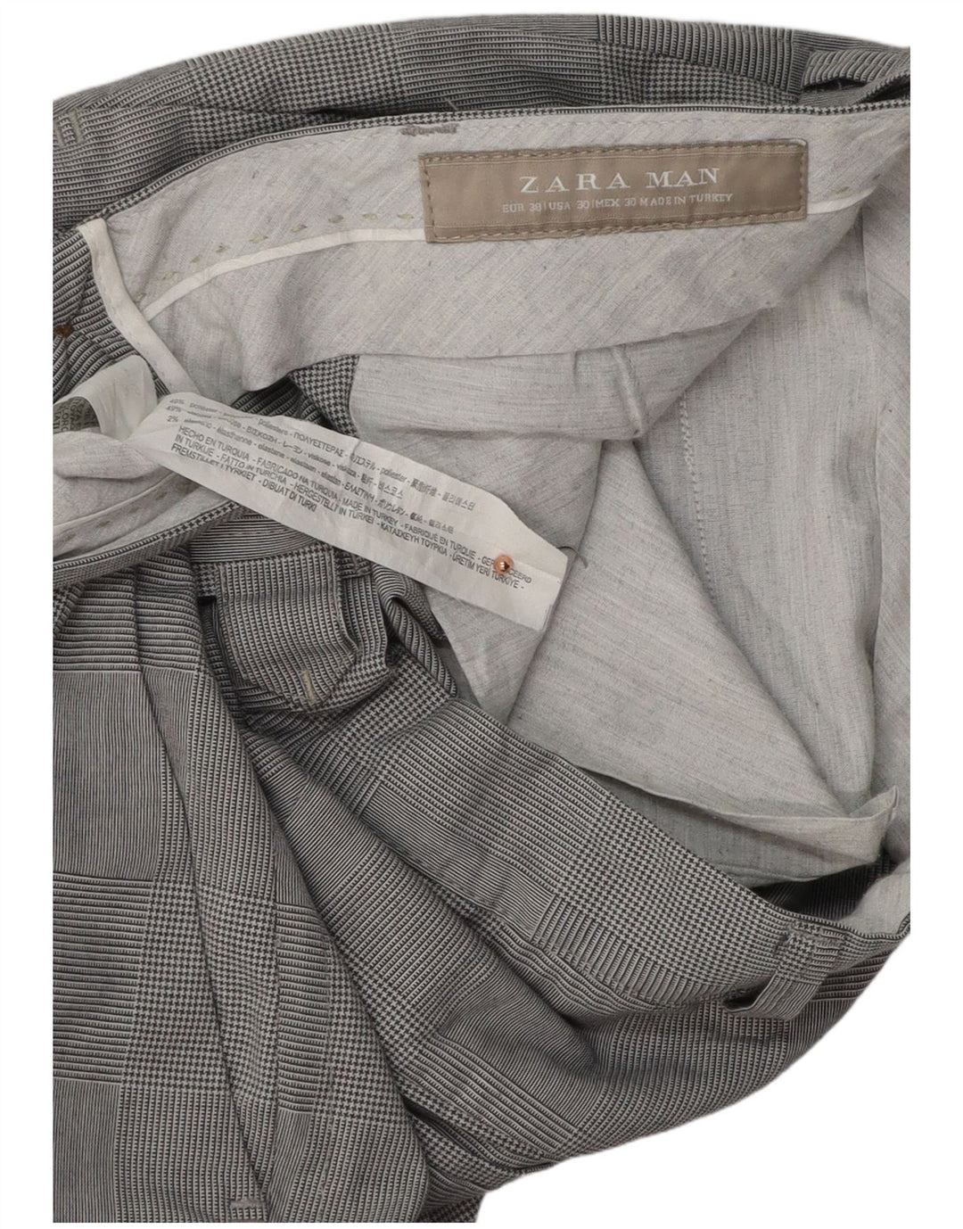 ZARA Mens Slim Chino Trousers EU 38 Small W30 L31 Grey Houndstooth