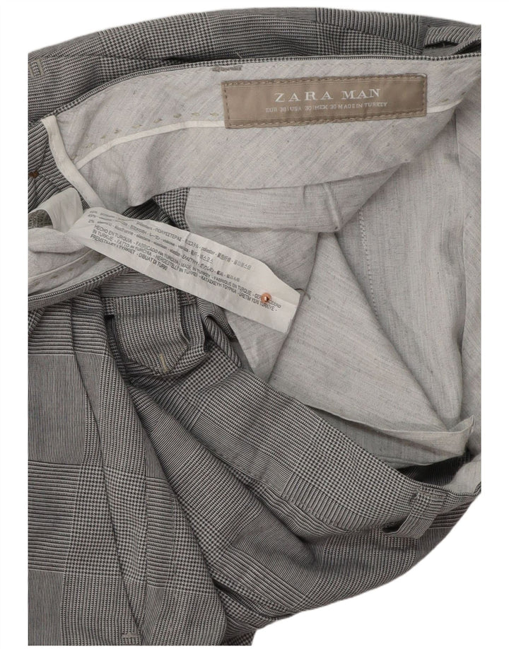 ZARA Mens Slim Chino Trousers EU 38 Small W30 L31 Grey Houndstooth