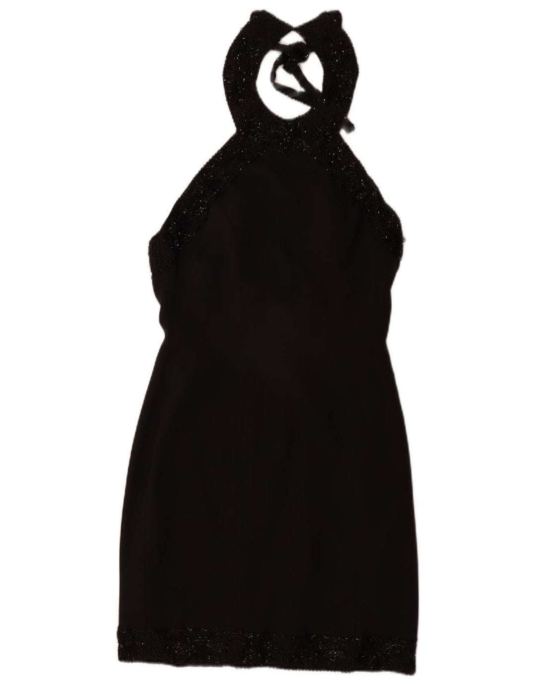VINTAGE Womens Halter Dress UK 12 Medium Black