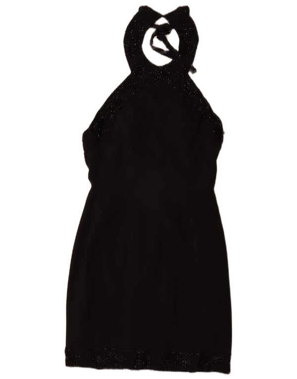 VINTAGE Womens Halter Dress UK 12 Medium Black