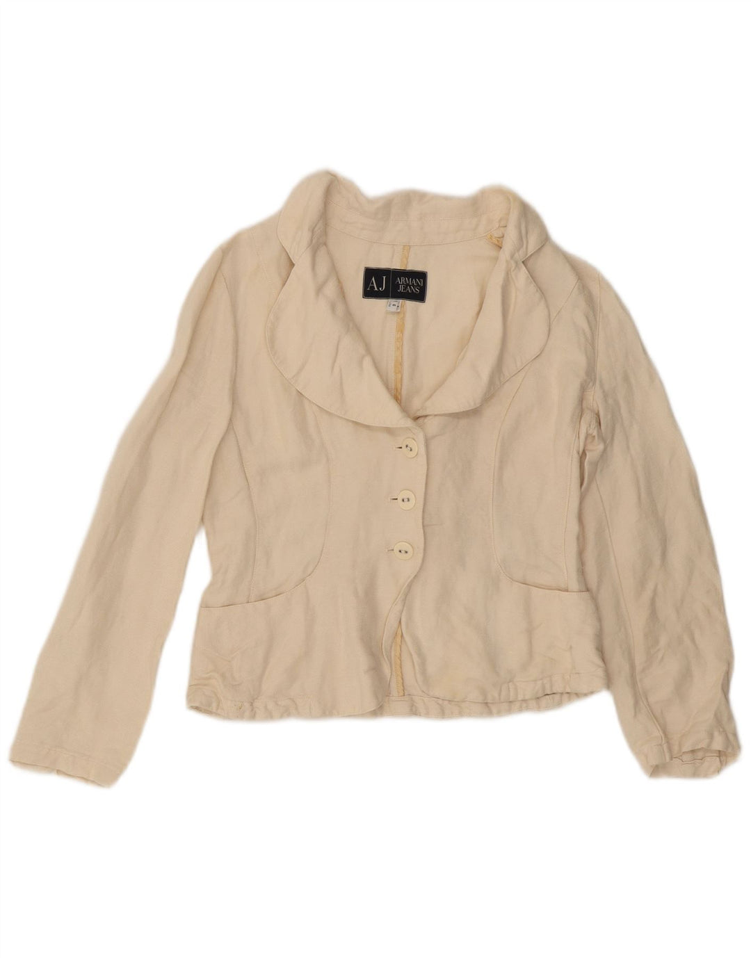 ARMANI JEANS Womens Crop 3 Button Blazer Jacket US 6 Medium Off White
