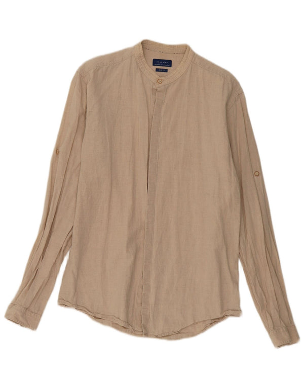 Zara Mens Slim Fit Shirt Medium Beige Linen