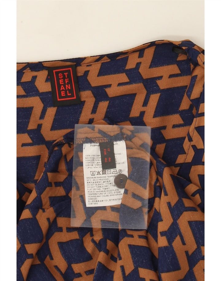 Stefanel Womens Long Sleeve Blouse Top IT 46 Large Navy Blue Geometric