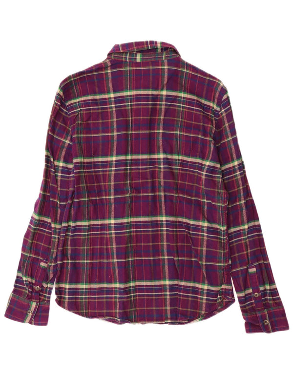 Chaps Womens Flannel Shirt UK 14 Medium Purple Plaid Cotton