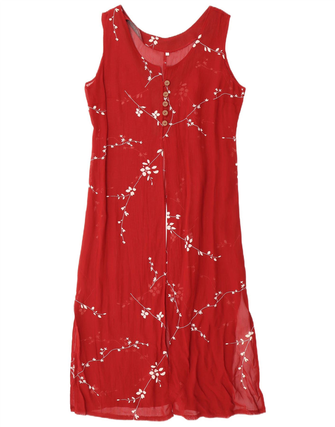 VINTAGE Womens Sleeveless Maxi Dress UK 14 Large Red Floral Viscose