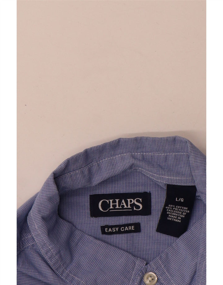 Chaps Mens Short Sleeve Shirt Large Blue Houndstooth Cotton