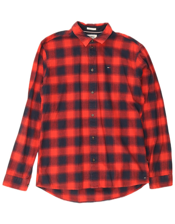 Tommy Hilfiger Mens Checked Regular Fit Flannel Shirt Medium Red Check