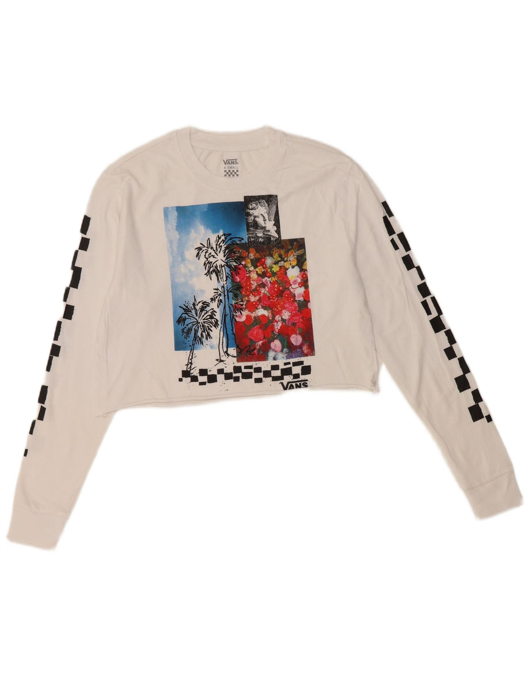 VANS Womens Crop Graphic Top Long Sleeve UK 6 XS White
