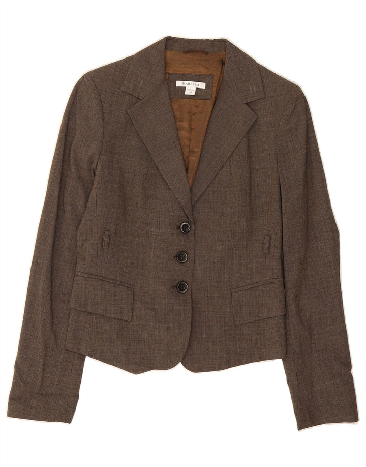 MARELLA Womens 3 Button Blazer Jacket UK 14 Medium  Brown Check Viscose Vintage Marella and Second-Hand Marella from Messina Hembry 