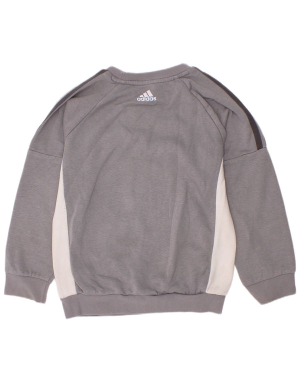 Adidas Boys Graphic Sweatshirt Jumper 6-7 Years Grey Colourblock Cotton