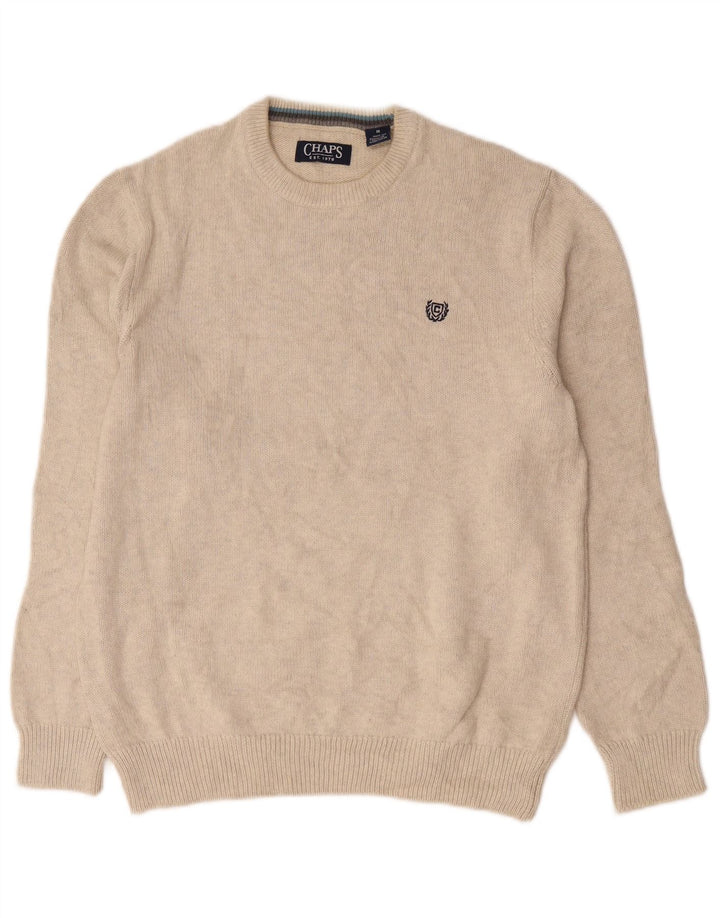 Chaps Mens Crew Neck Jumper Sweater Medium Off White Cotton