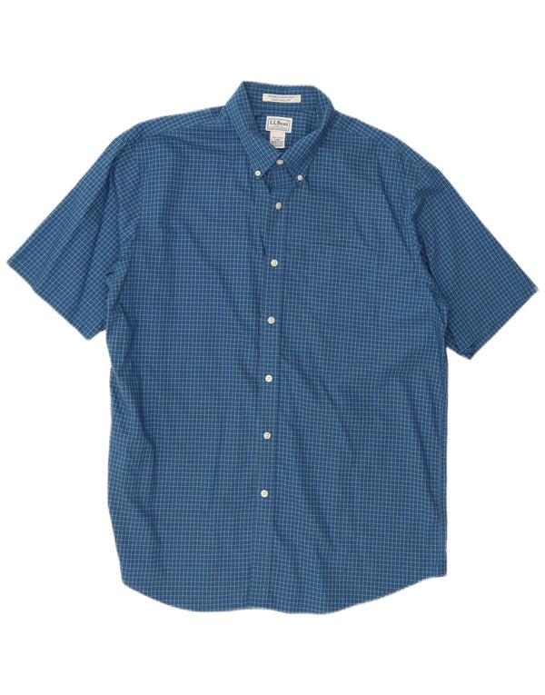 L.L.Bean Mens Traditional Fit Short Sleeve Shirt Large Blue Check Cotton