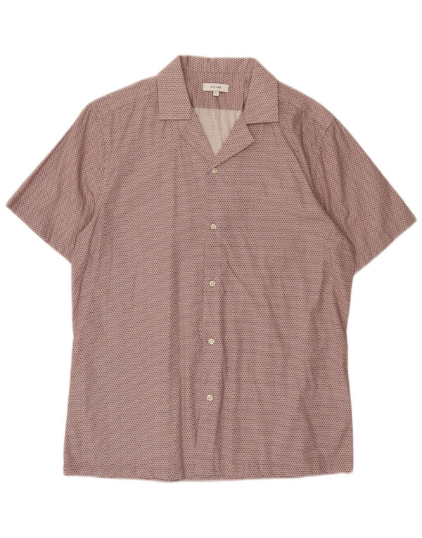Reiss Mens Short Sleeve Regular Fit Shirt Large Pink Floral Cotton Modern