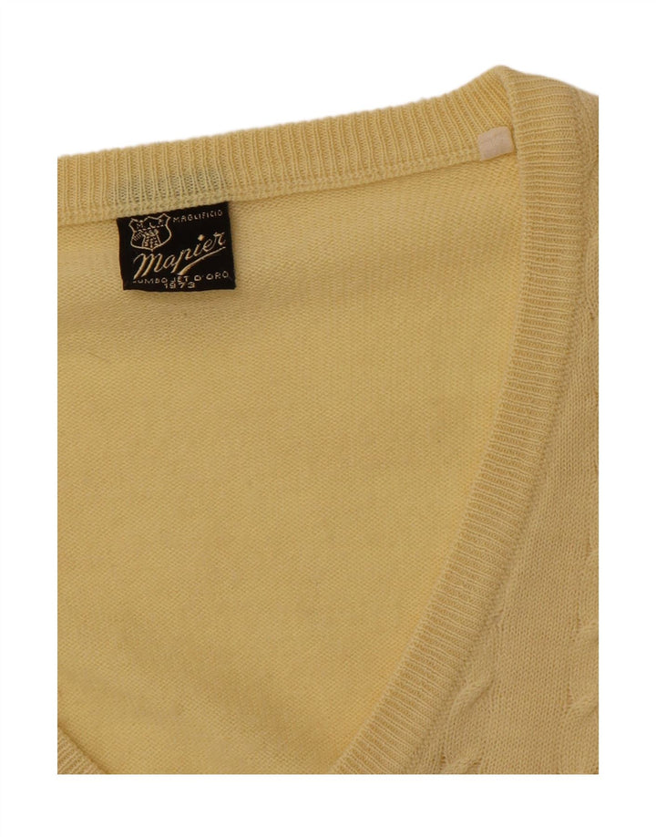 VINTAGE Mens V-Neck Jumper Sweater Large Yellow
