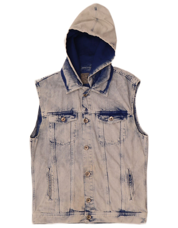 Zara Mens Hooded Denim Gilet UK 40 Large Blue Cotton