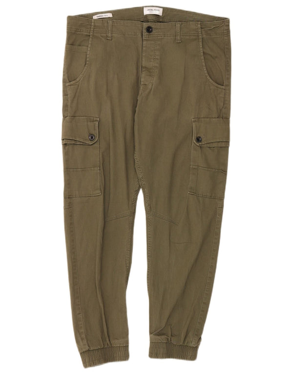 Jack & Jones Mens Paul Tapered Cargo Trousers W36 L28 Khaki Cotton