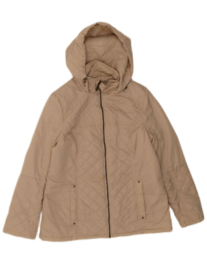 Marks & Spencer Womens Hooded Quilted Jacket UK 12 Medium  Beige