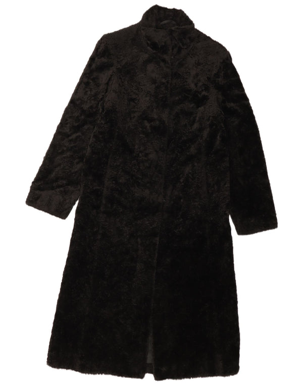 LAURA ASHLEY Womens Faux Fur Overcoat UK 8 Small Black Viscose