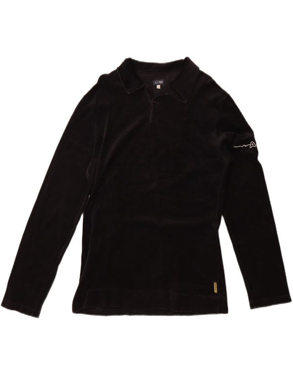 Armani Jeans Mens Long Sleeve Velvet Polo Shirt XL Black Cotton