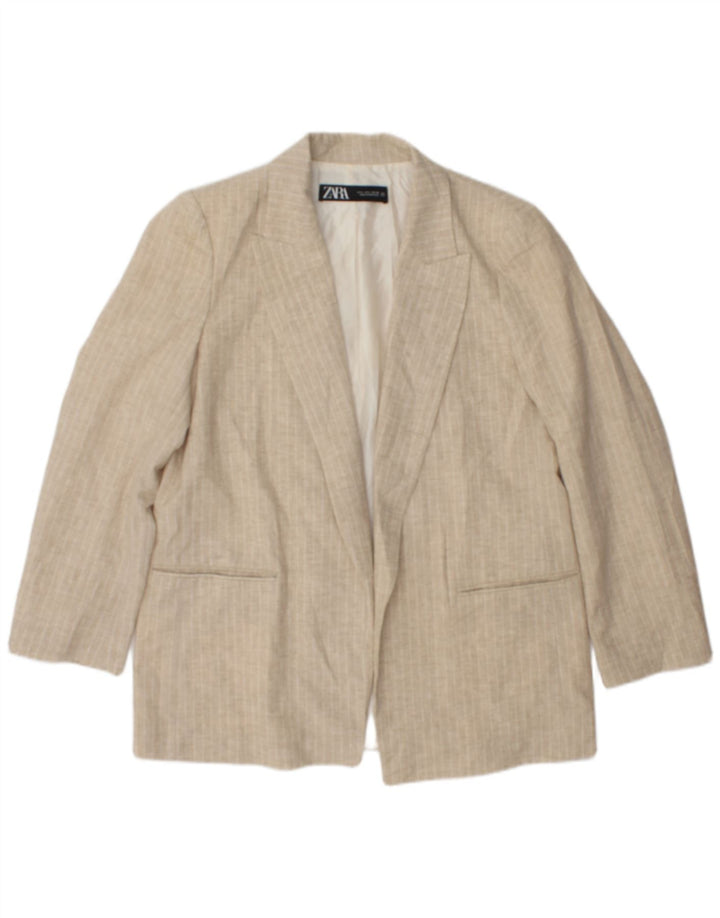Zara Womens Open Blazer Jacket UK 16 Large Beige Striped