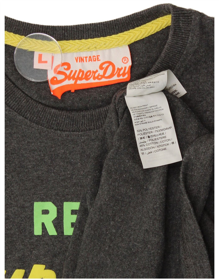 SUPERDRY Mens Graphic T-Shirt Top Large Grey Polyester