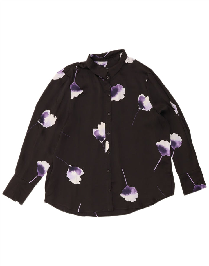 AUTOGRAPH  Womens Shirt Blouse UK 16 Large Black Floral Polyester