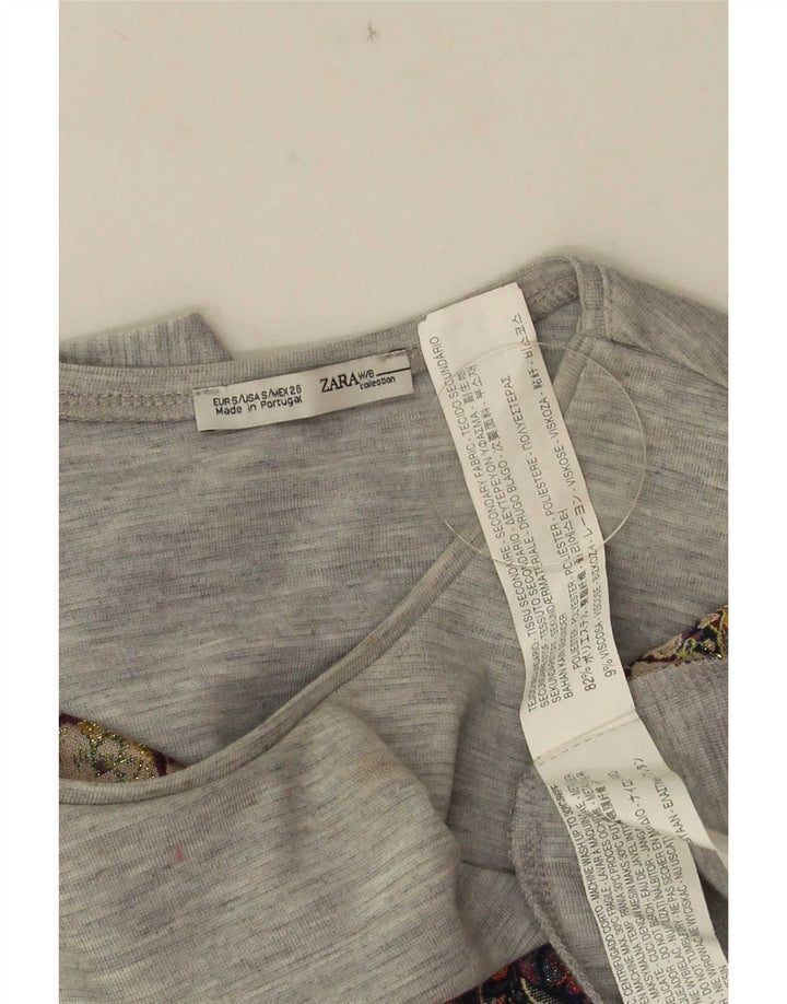 Zara Womens Crop Vest Top UK 10 Small Grey Floral Polyester